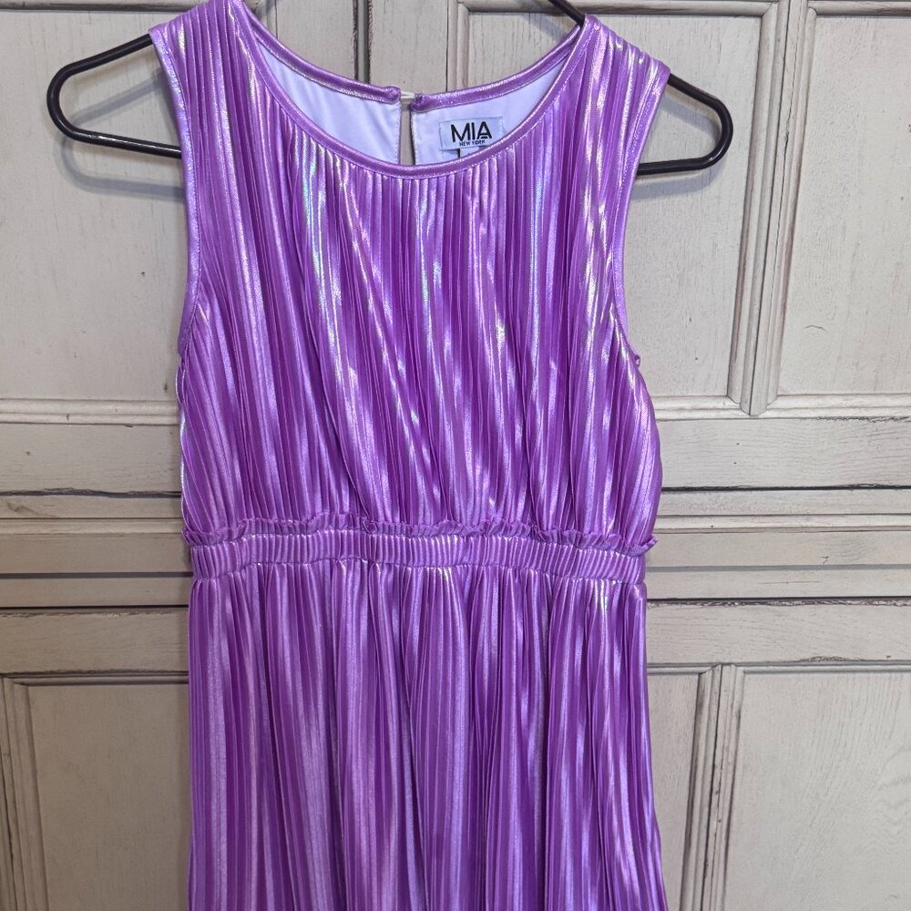 Mia New York Girls Metallic Pink Pleated Knee-Length Dress NWOT
